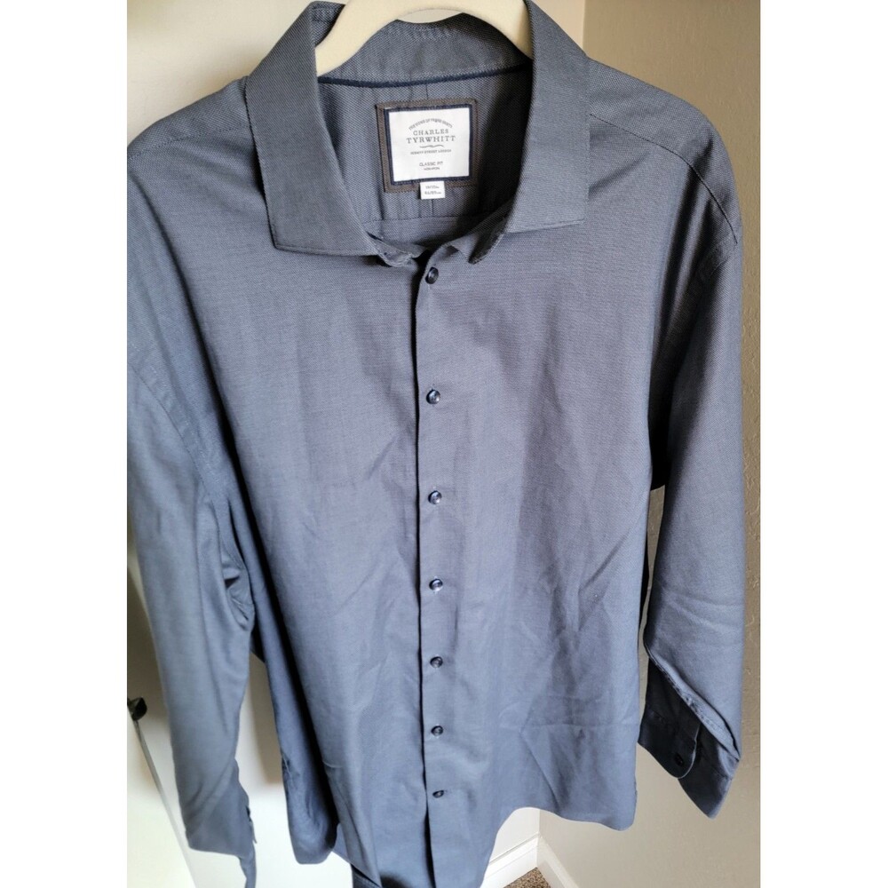 Charles Tyrwhitt Classic Fit Dress Shirt Mens XL 18/35 Gray Blue 100% Cotton